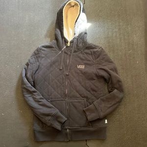 Vans Women’s hooded, front zip, fleece lined jacket with pockets, size small